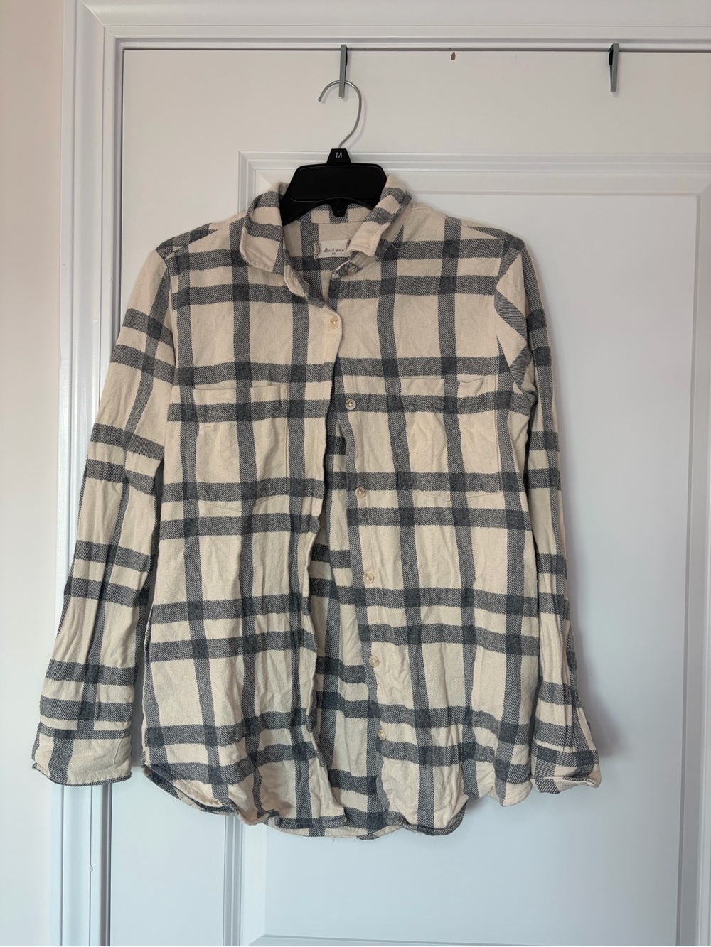 Altar'd State Cream and Gray Plaid Button-Down Shirt
